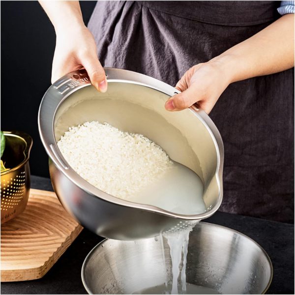 Stainless Steel Rice Washing Bowl - Image 3