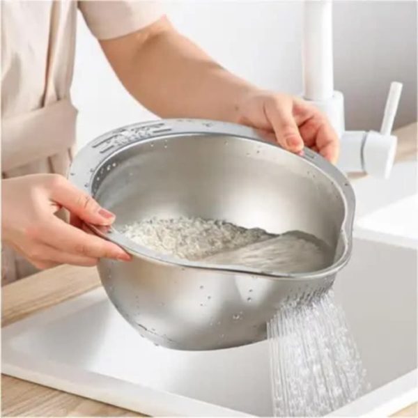 Stainless Steel Rice Washing Bowl - Image 4